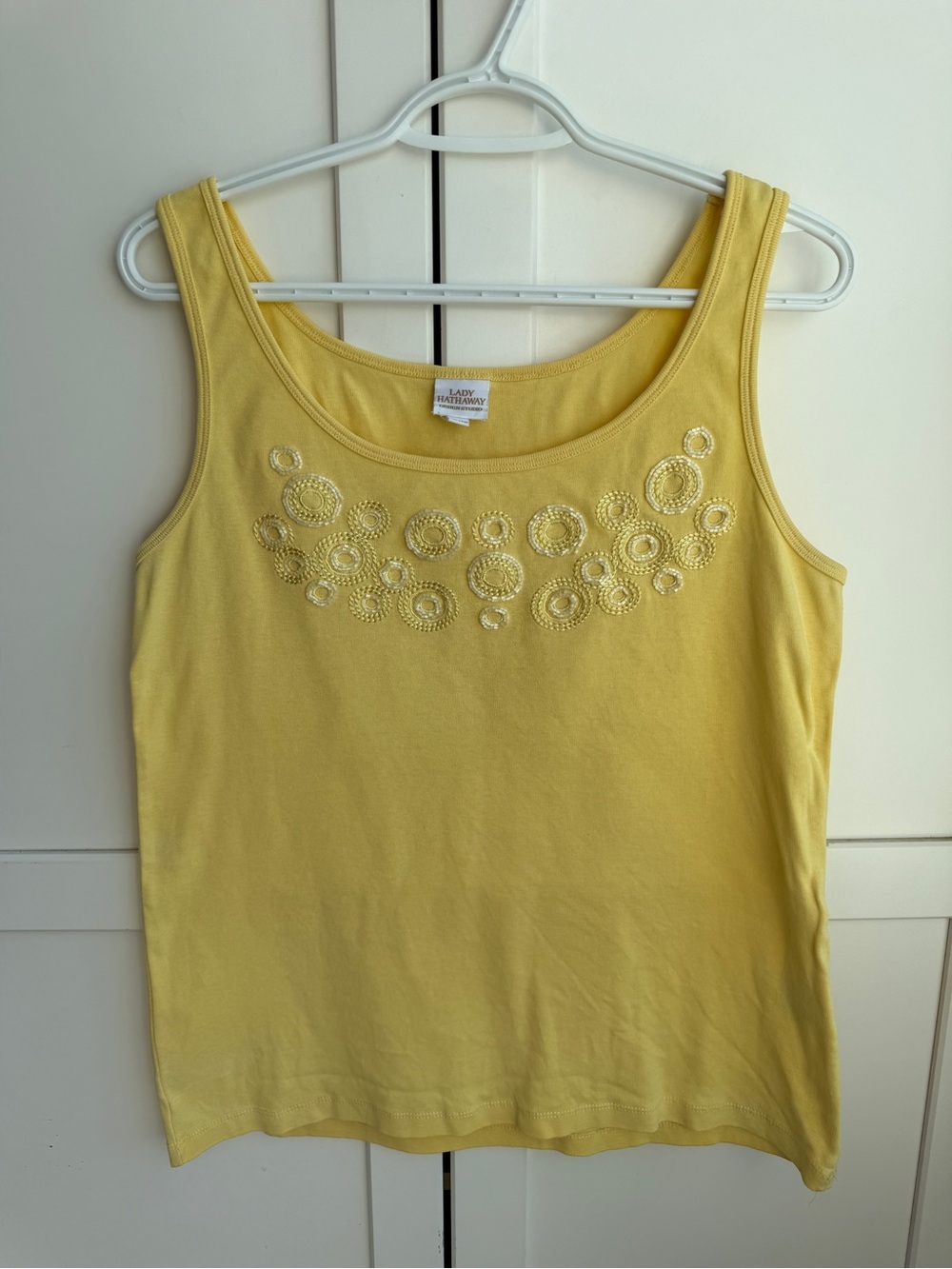 Women’s Boho Butter Yellow XL Yellow Beaded Embroidered Tank Top 100% Cotton